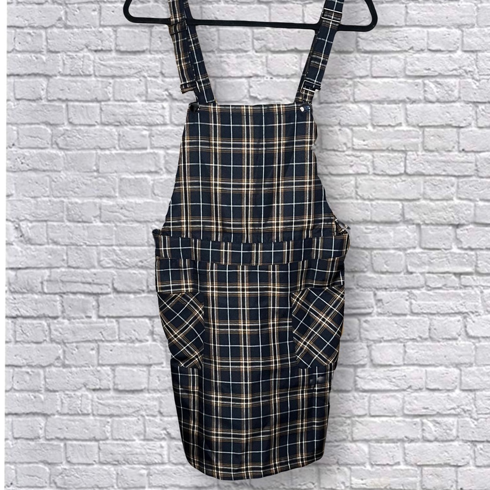 Allegra K Above Knee Plaid Printed Overall Suspender Skirt - Picture 2 of 6